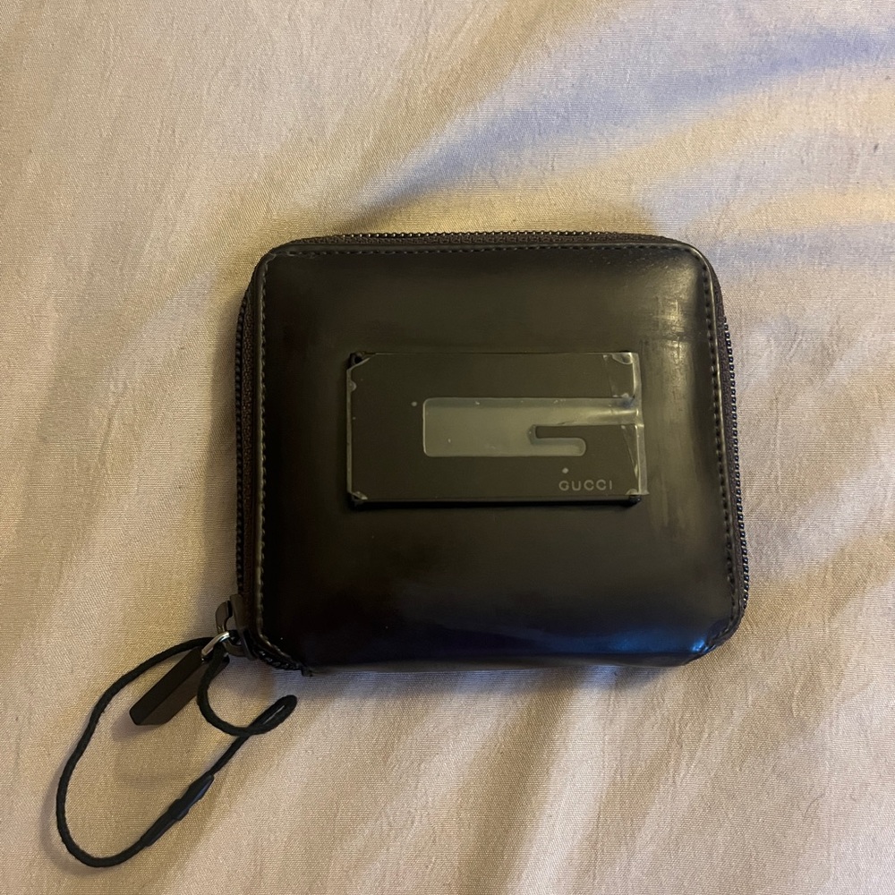 Dark Brown Gucci Leather Zip Wallet